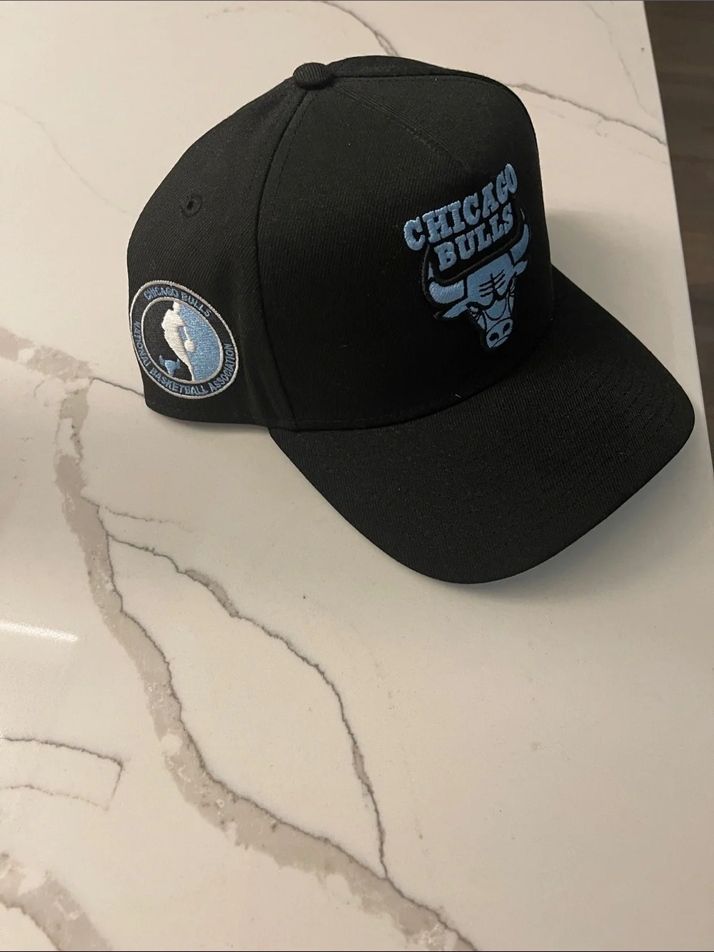 New Era Black Cap with Light Blue Chicago Bulls Logo
